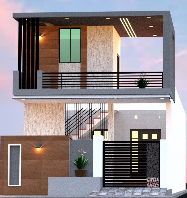 3D front elevation design for a house in Vellore